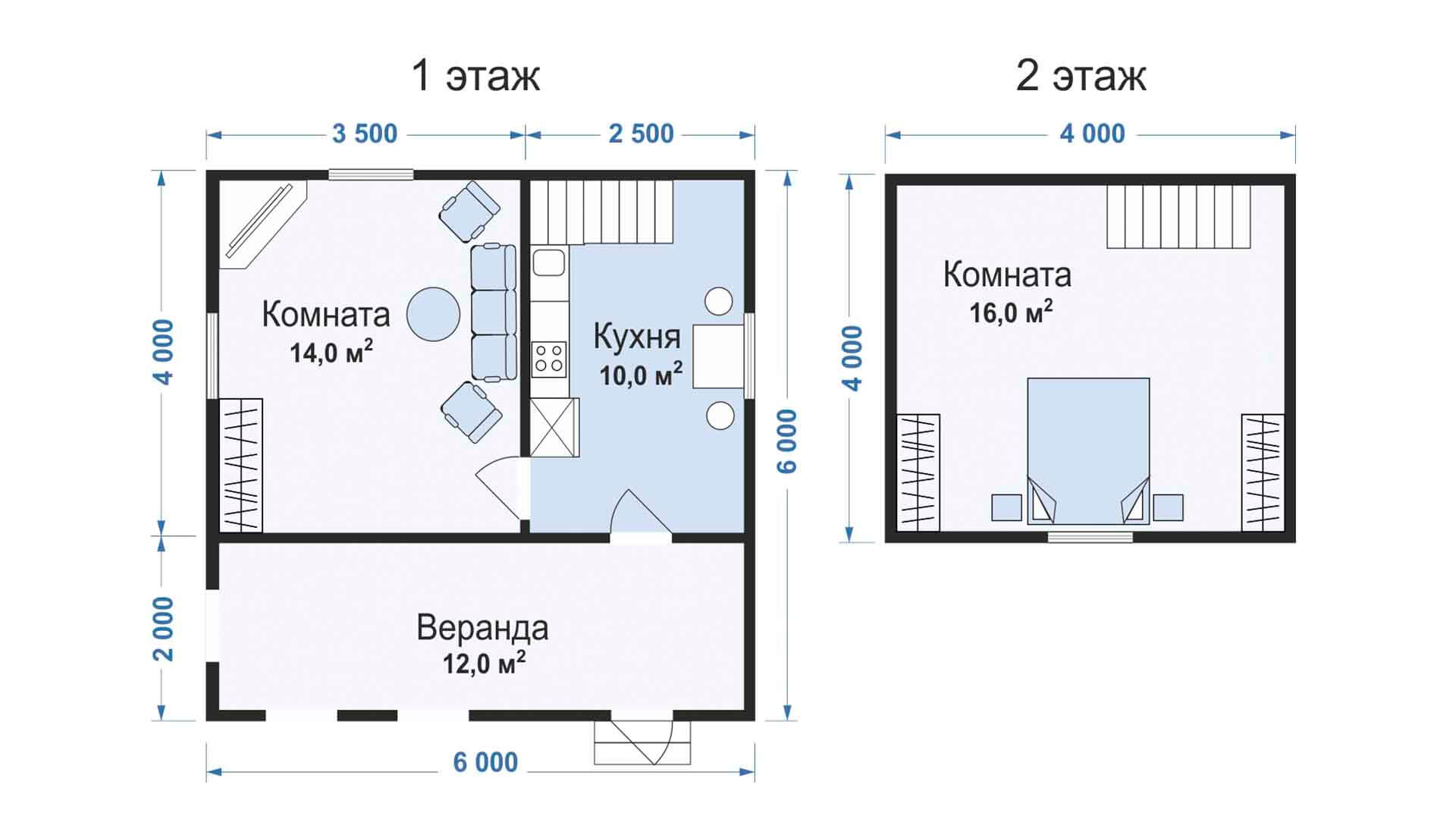 Двухэтажный дом из бруса 50 кв м, 6 на 5 м Кемерово | Строительство домов и  бань из бруса