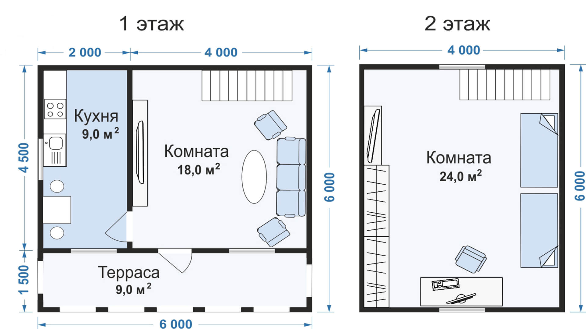 Дома из бруса 6м на 6м площадью до 51 кв м в Кемерово | Строительство домов  и бань из бруса