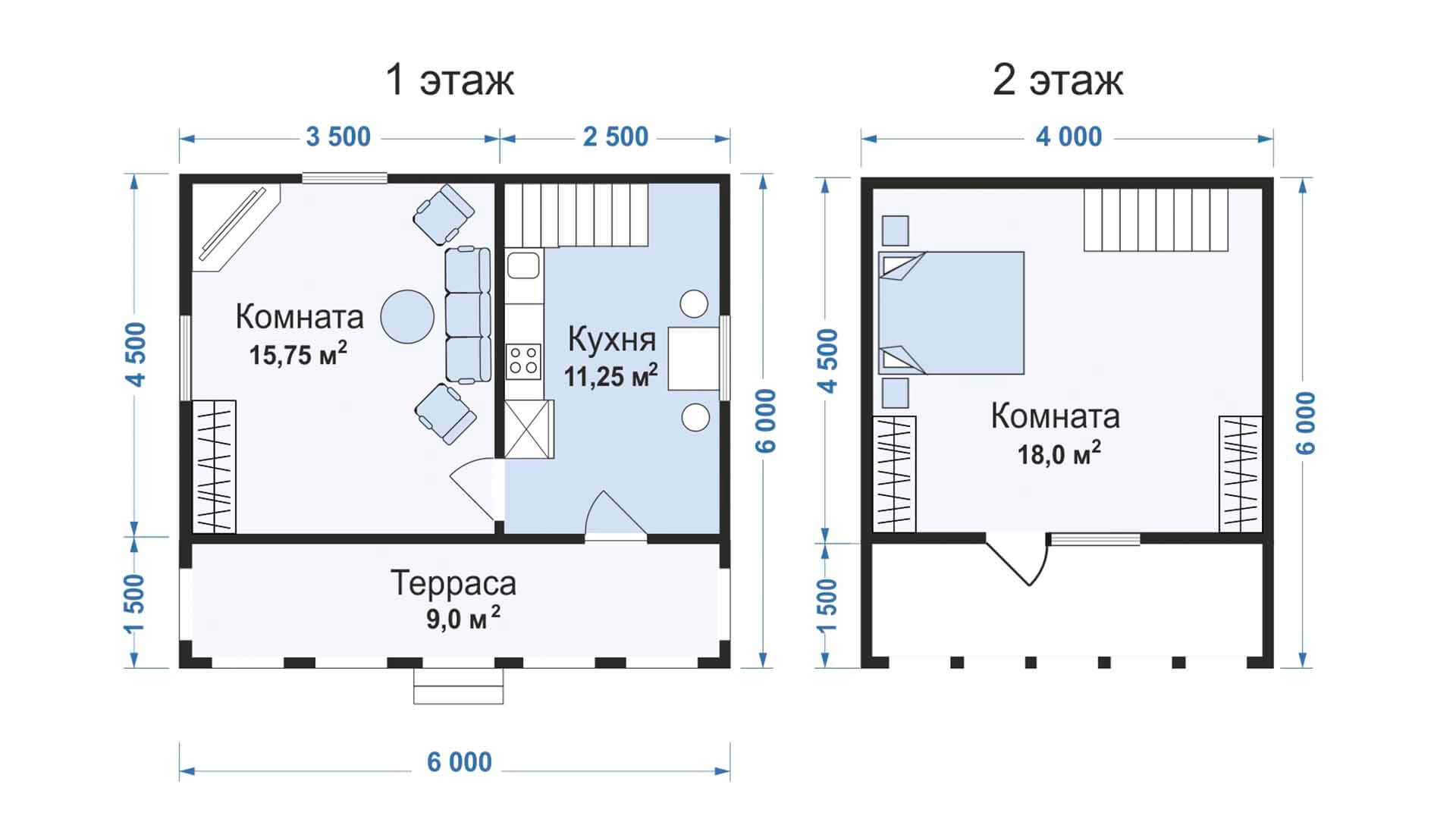 Двухэтажный дом с мансардой из бруса 50 кв м, 6 на 6 м | Строительство домов  и бань из бруса